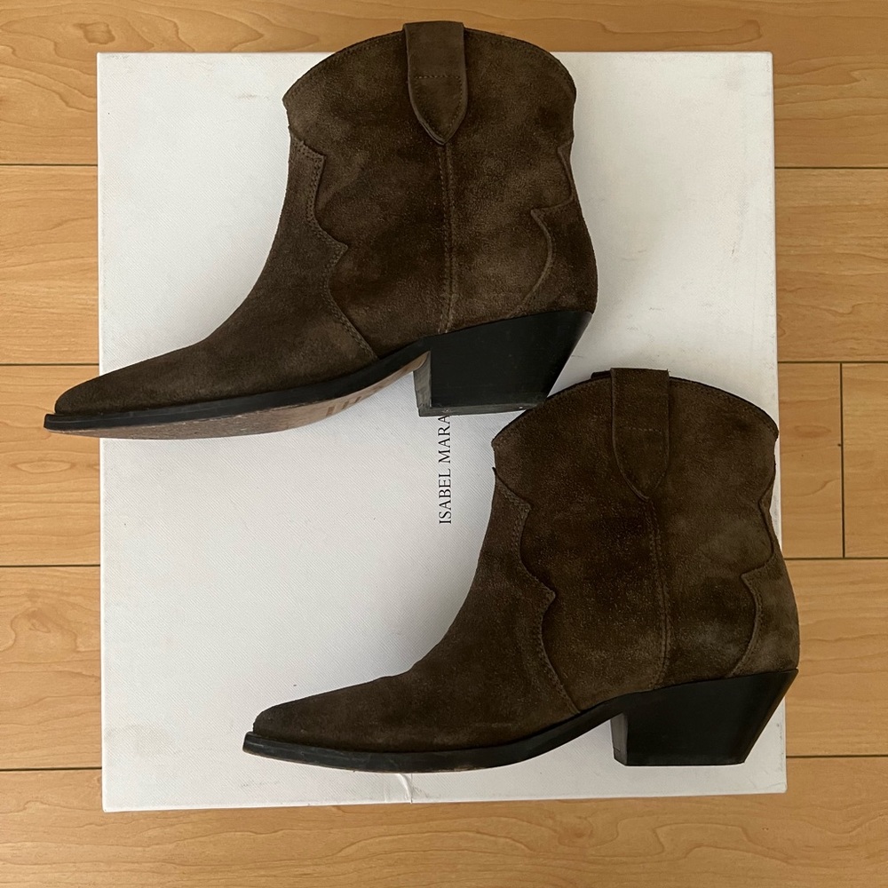 Isabel Marant Dewina Taupe Brown Suede Ankle Western Cowboy Boots Sz 36 or 6